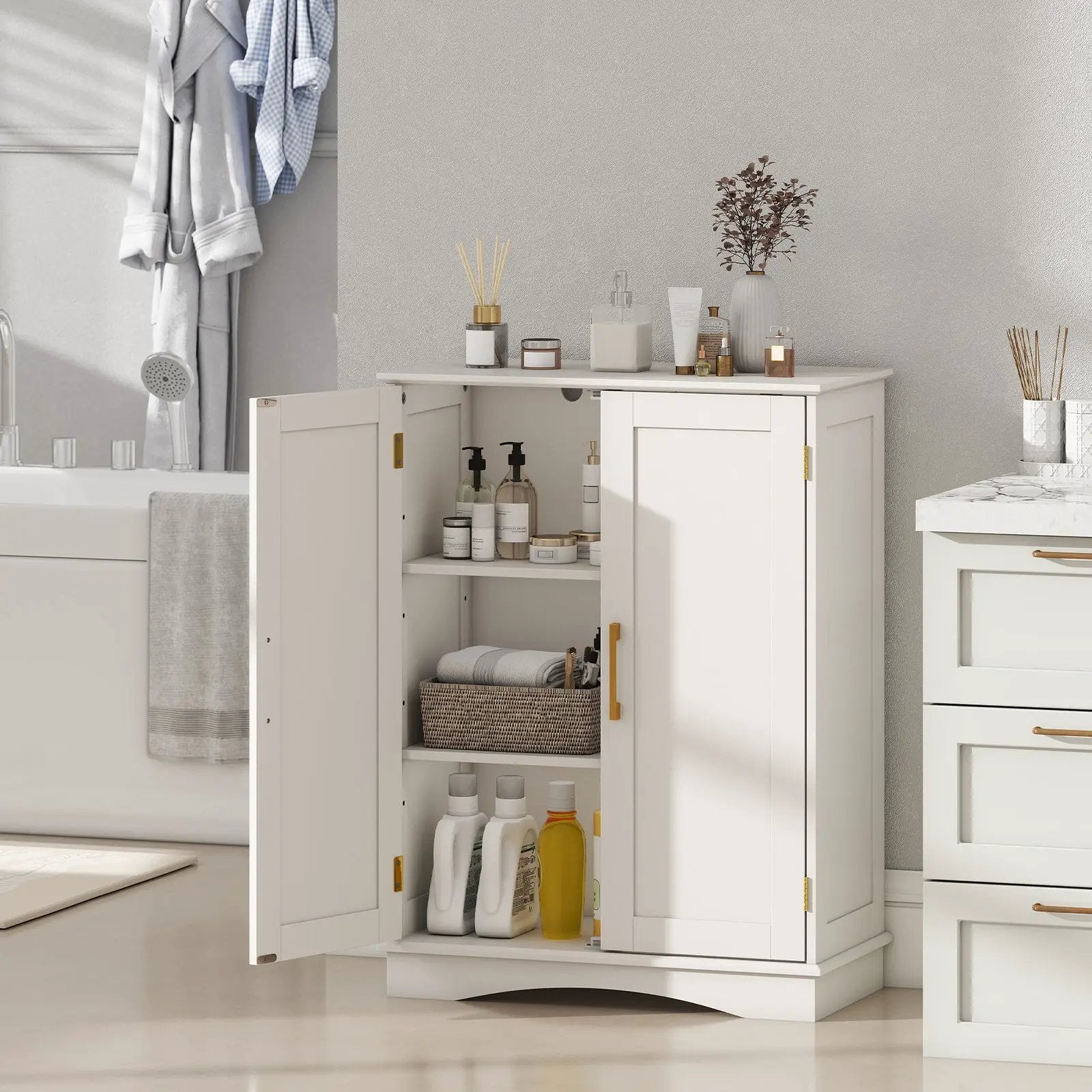 Bathroom Floor Storage Cabinet with 2 Doors and Adjustable Shelves by DirectDeals