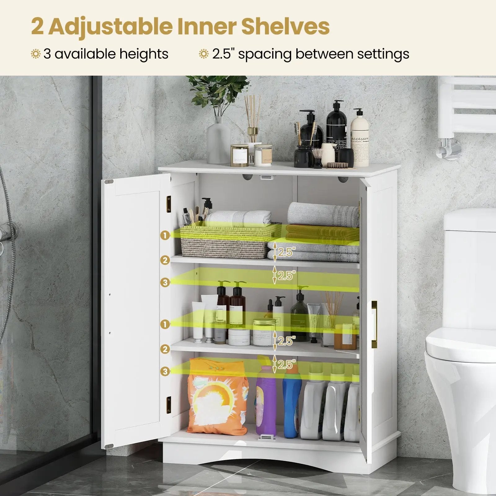Bathroom Floor Storage Cabinet with 2 Doors and Adjustable Shelves by DirectDeals