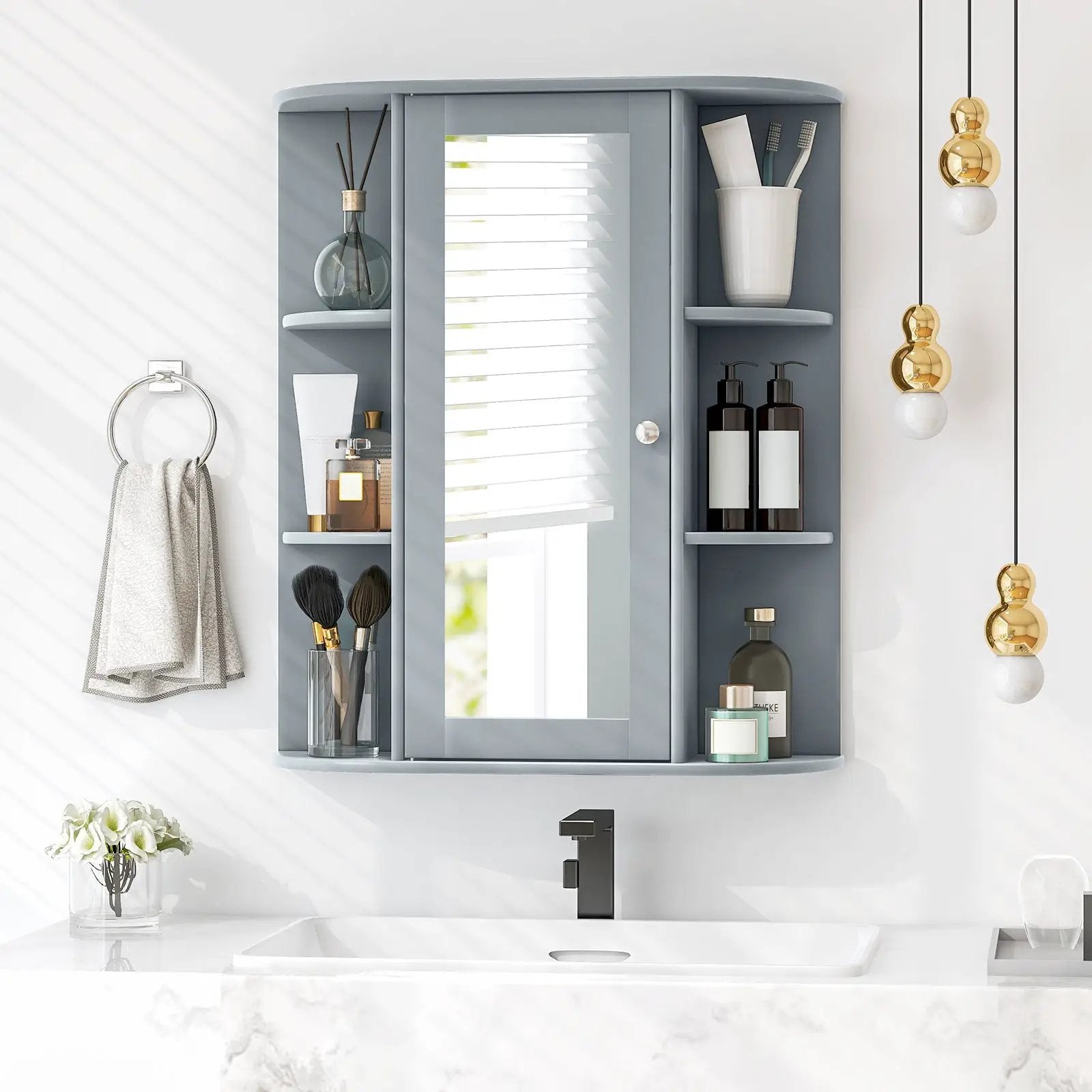 Mirrored Bathroom Medicine Cabinet with Single Mirror Door and Adjustable Shelf by DirectDeals