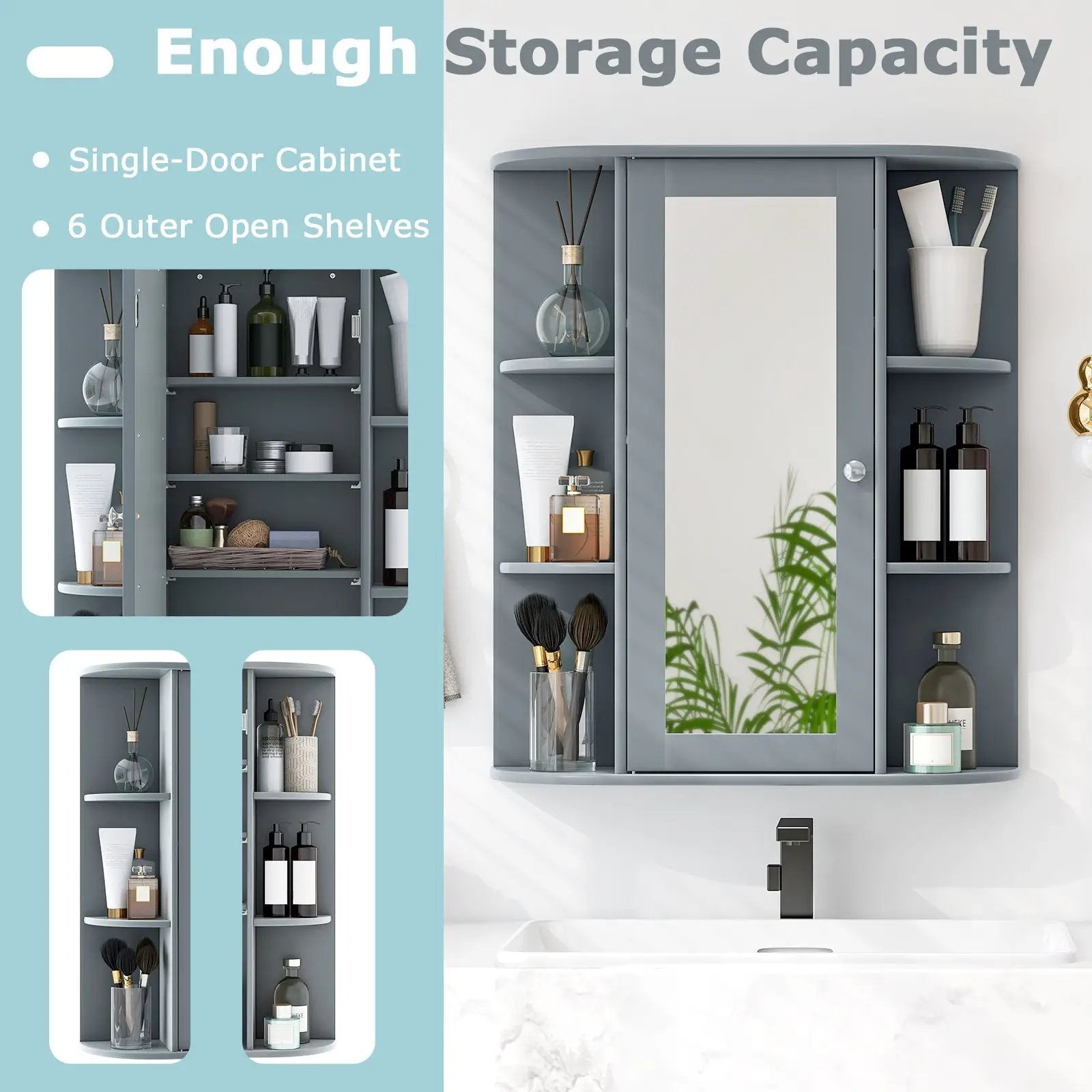 Mirrored Bathroom Medicine Cabinet with Single Mirror Door and Adjustable Shelf by DirectDeals