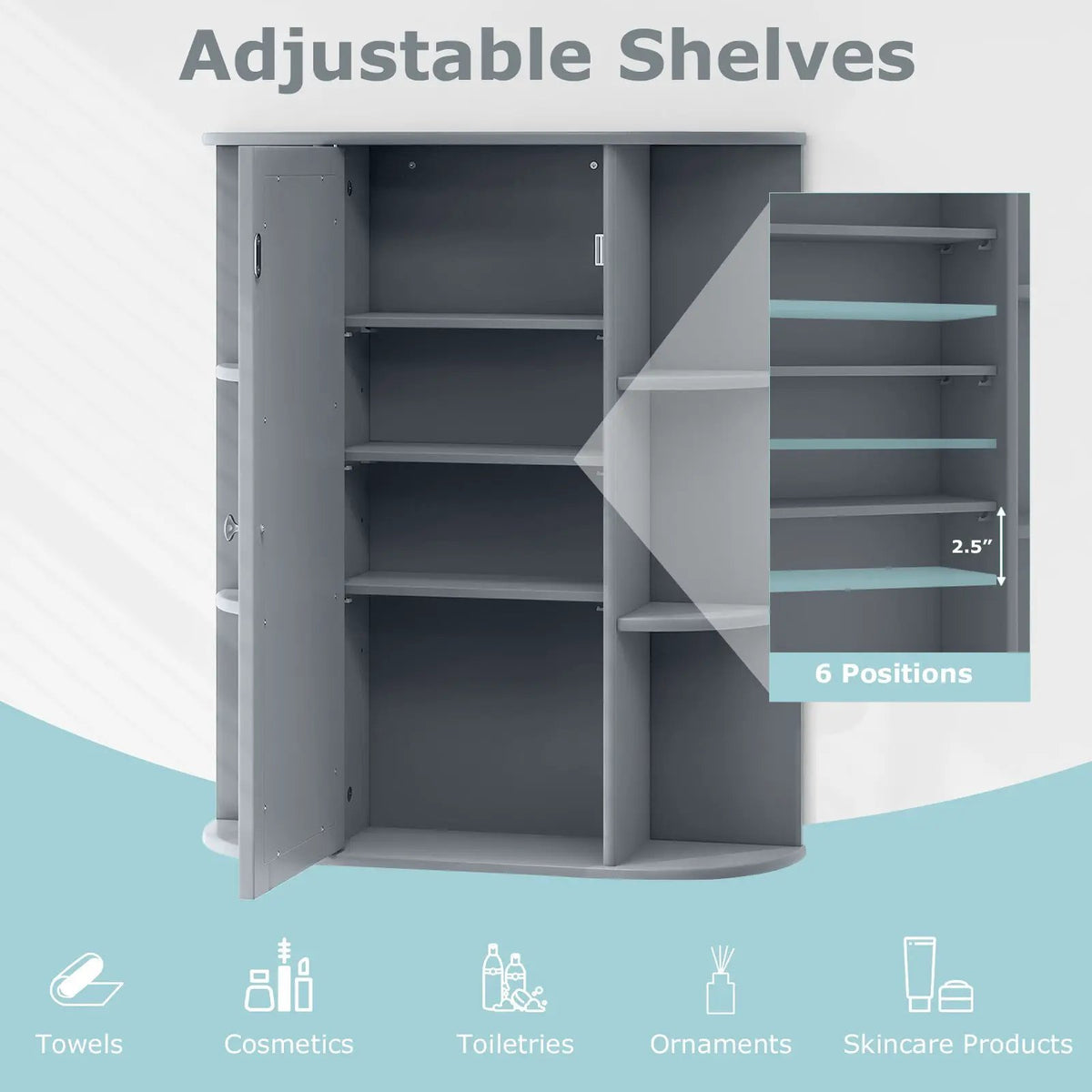 Mirrored Bathroom Medicine Cabinet with Single Mirror Door and Adjustable Shelf by DirectDeals
