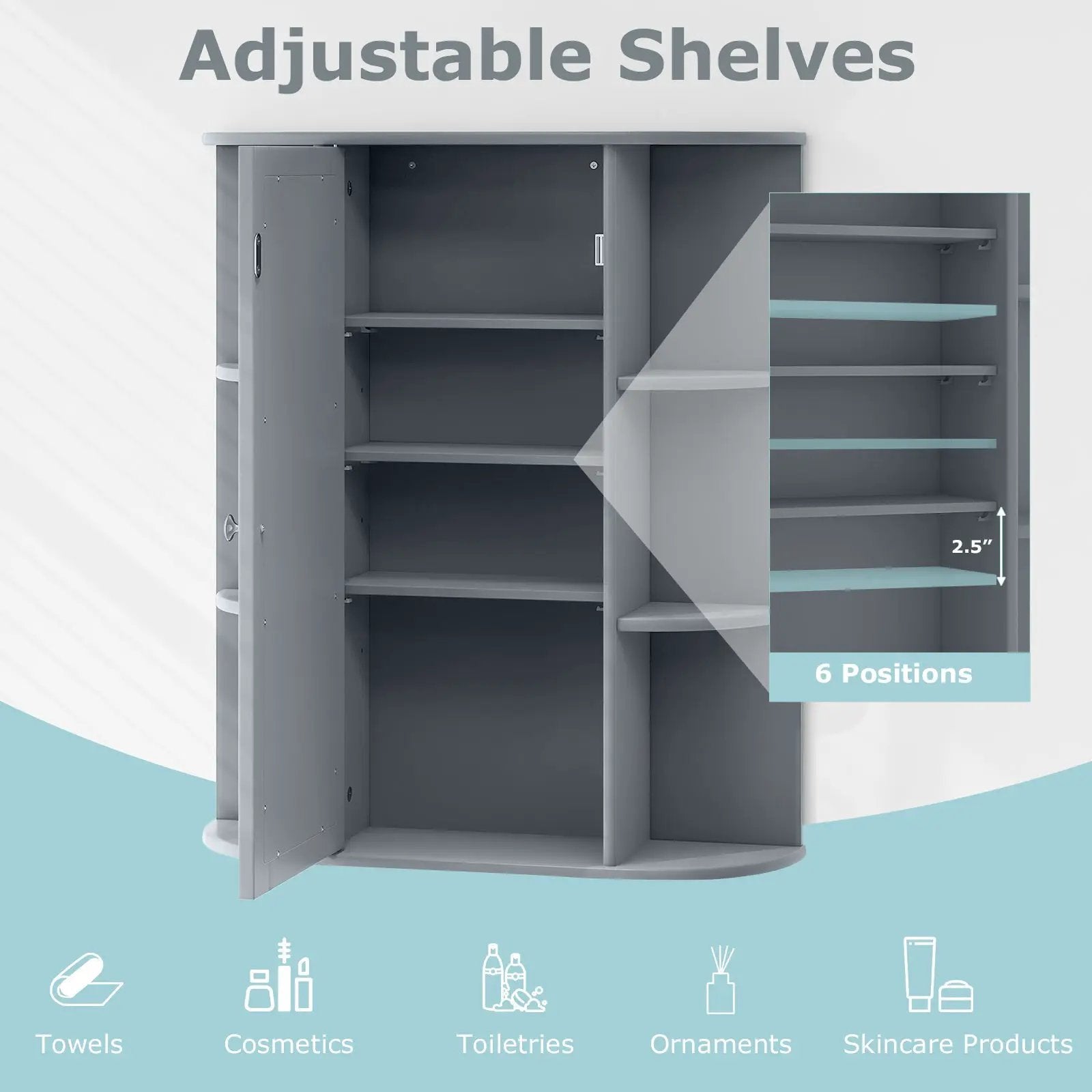 Mirrored Bathroom Medicine Cabinet with Single Mirror Door and Adjustable Shelf by DirectDeals