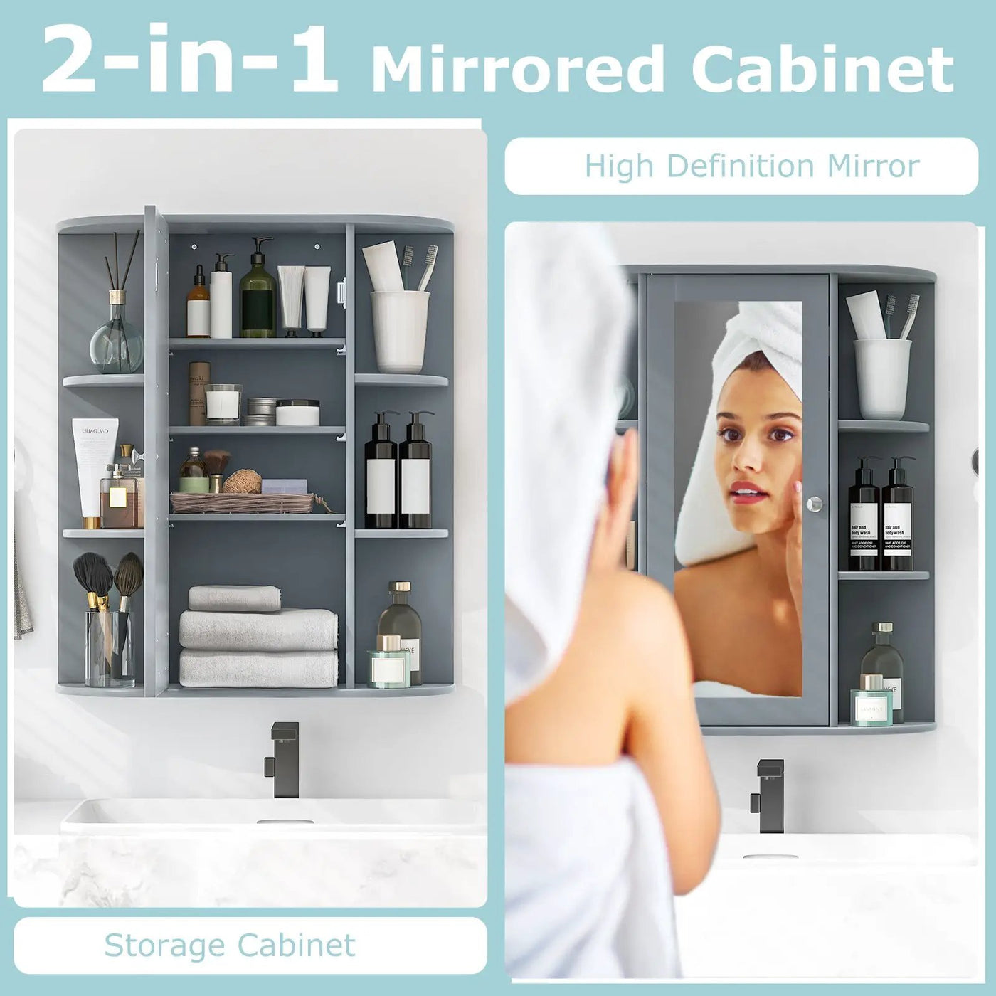Mirrored Bathroom Medicine Cabinet with Single Mirror Door and Adjustable Shelf by DirectDeals