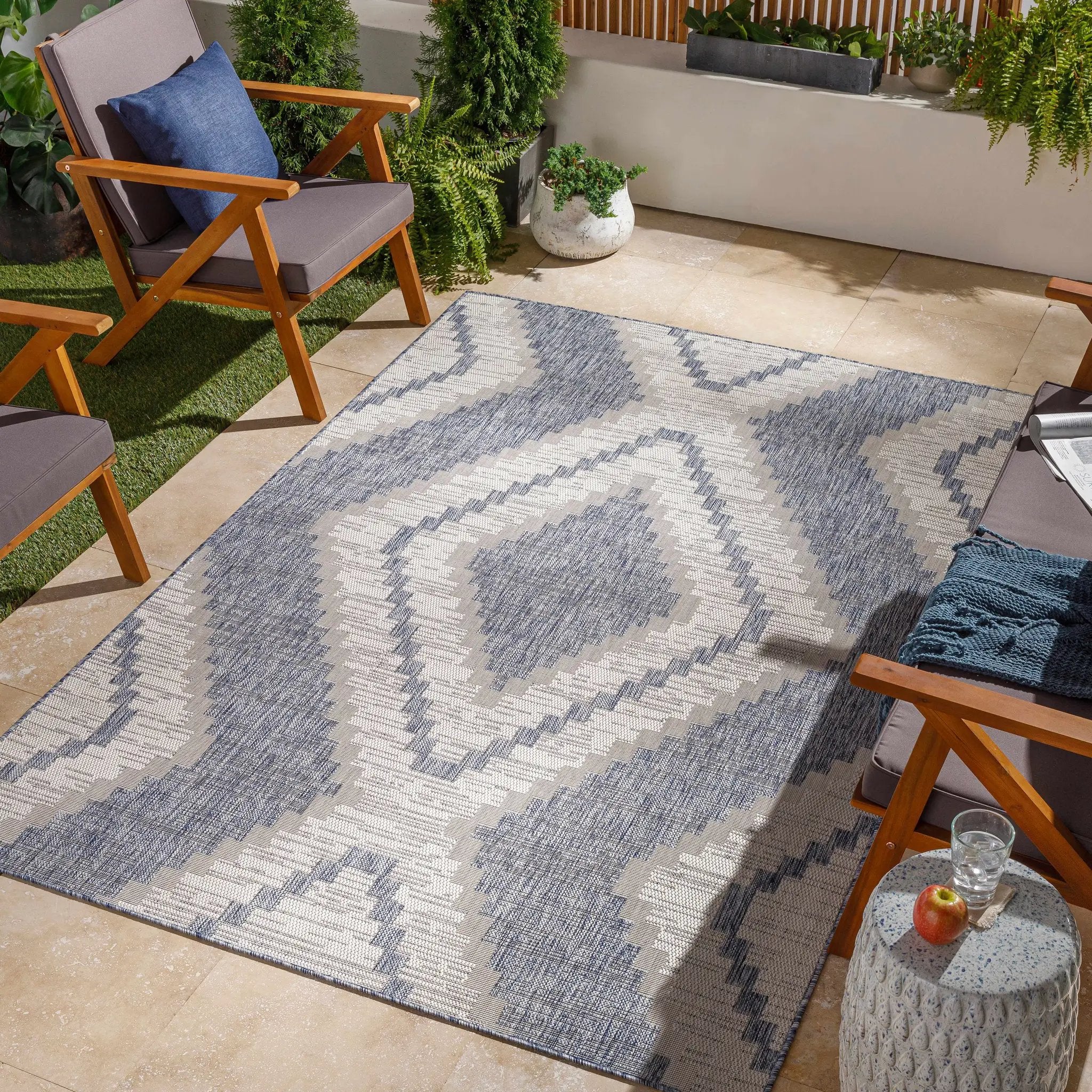 McCrory Pale Blue Flat Outdoor Rug - Clearance by Boutique Rugs