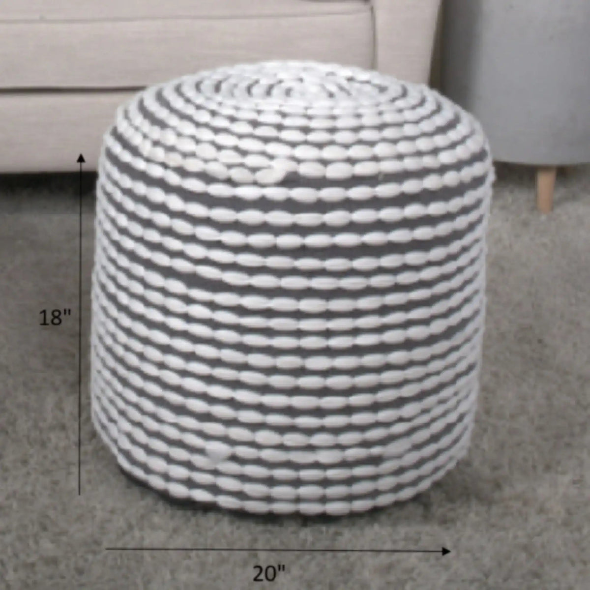 Handcrafted Cylindrical Accent Pouf with Water Resistant Fabric - White, Green, Black, photo 13 of 18