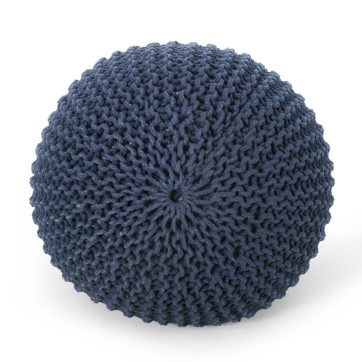 Knitted Cotton Round Pouf Ottoman with Polystyrene Fill - Blue, Dark Red, Yellow, photo 6 of 17