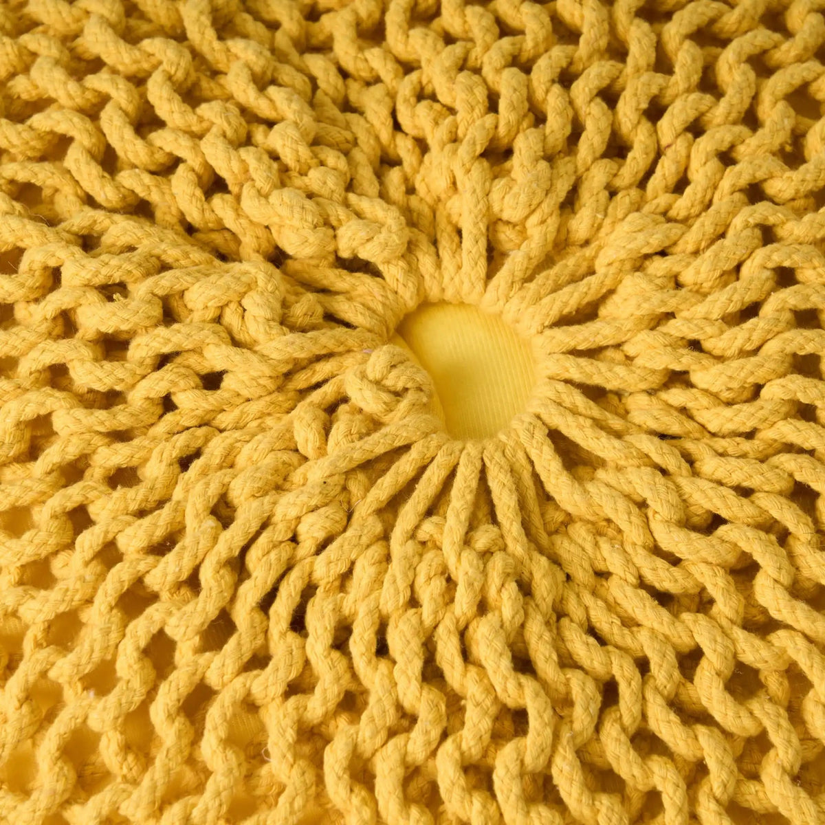 Knitted Cotton Round Pouf Ottoman with Polystyrene Fill - Blue, Dark Red, Yellow, photo 8 of 17