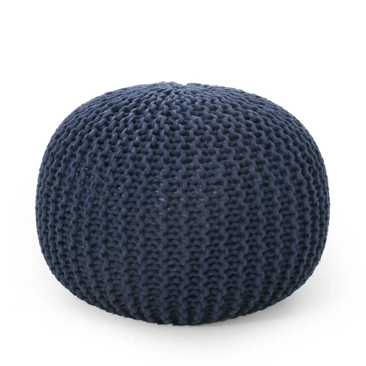 Knitted Cotton Round Pouf Ottoman with Polystyrene Fill - Blue, Dark Red, Yellow