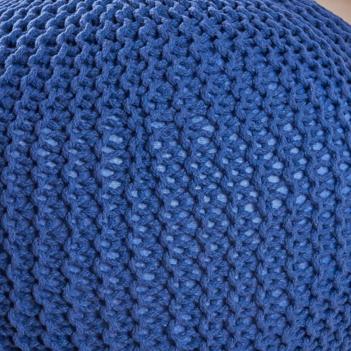 Knitted Cotton Round Pouf Ottoman with Soft Textured Cover - Dark Gray, Yellow, Blue, photo 12 of 16