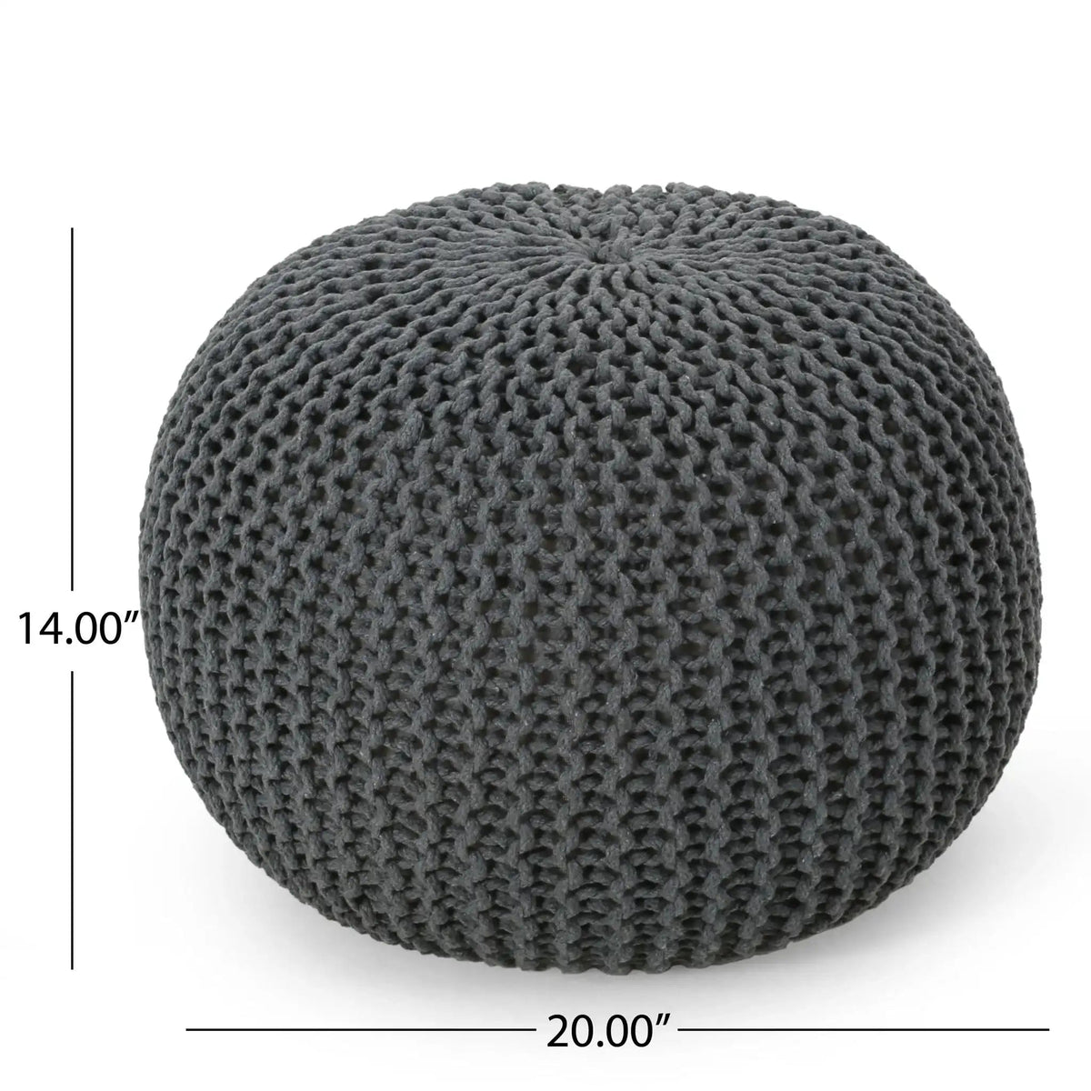 Knitted Cotton Round Pouf Ottoman with Soft Textured Cover - Dark Gray, Yellow, Blue, photo 7 of 16