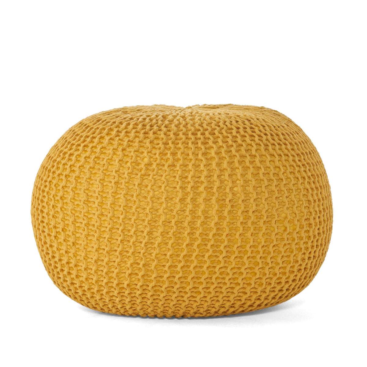 Knitted Cotton Round Pouf Ottoman with Soft Textured Cover - Dark Gray, Yellow, Blue, photo 8 of 16