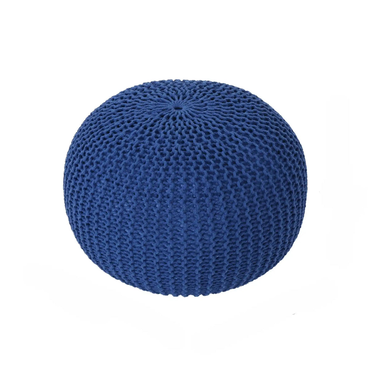 Knitted Cotton Round Pouf Ottoman with Soft Textured Cover - Dark Gray, Yellow, Blue, photo 9 of 16