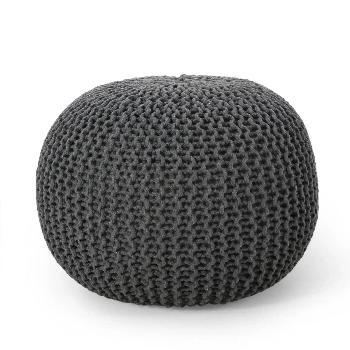 Knitted Cotton Round Pouf Ottoman with Soft Textured Cover - Dark Gray, Yellow, Blue