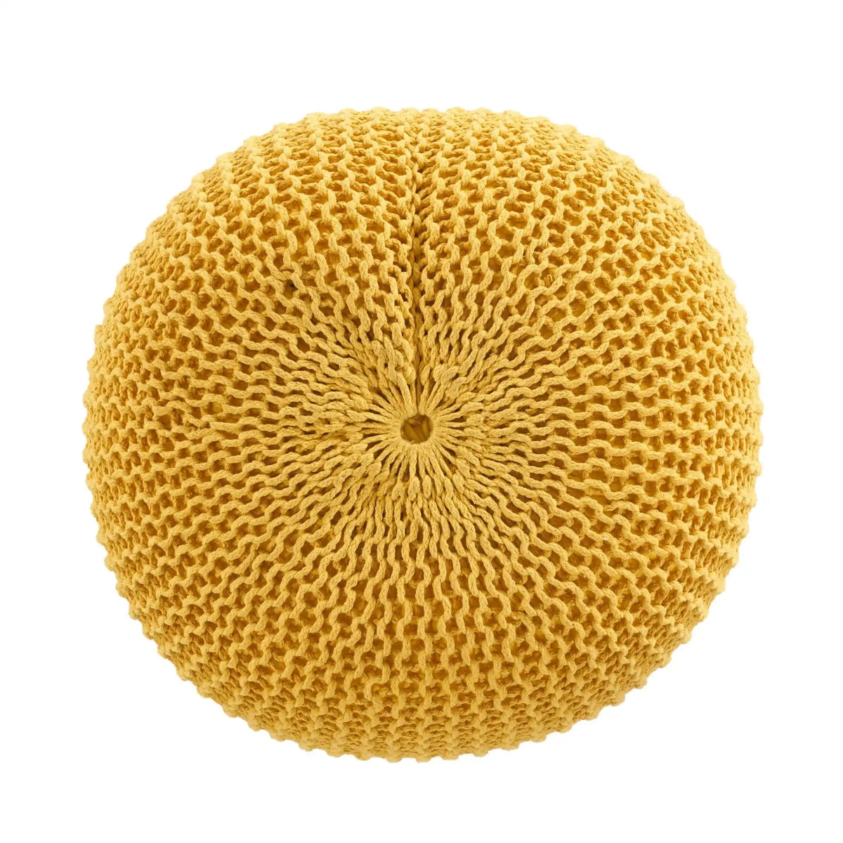 Knitted Cotton Round Pouf Ottoman with Soft Textured Cover - Dark Gray, Yellow, Blue, photo 10 of 16