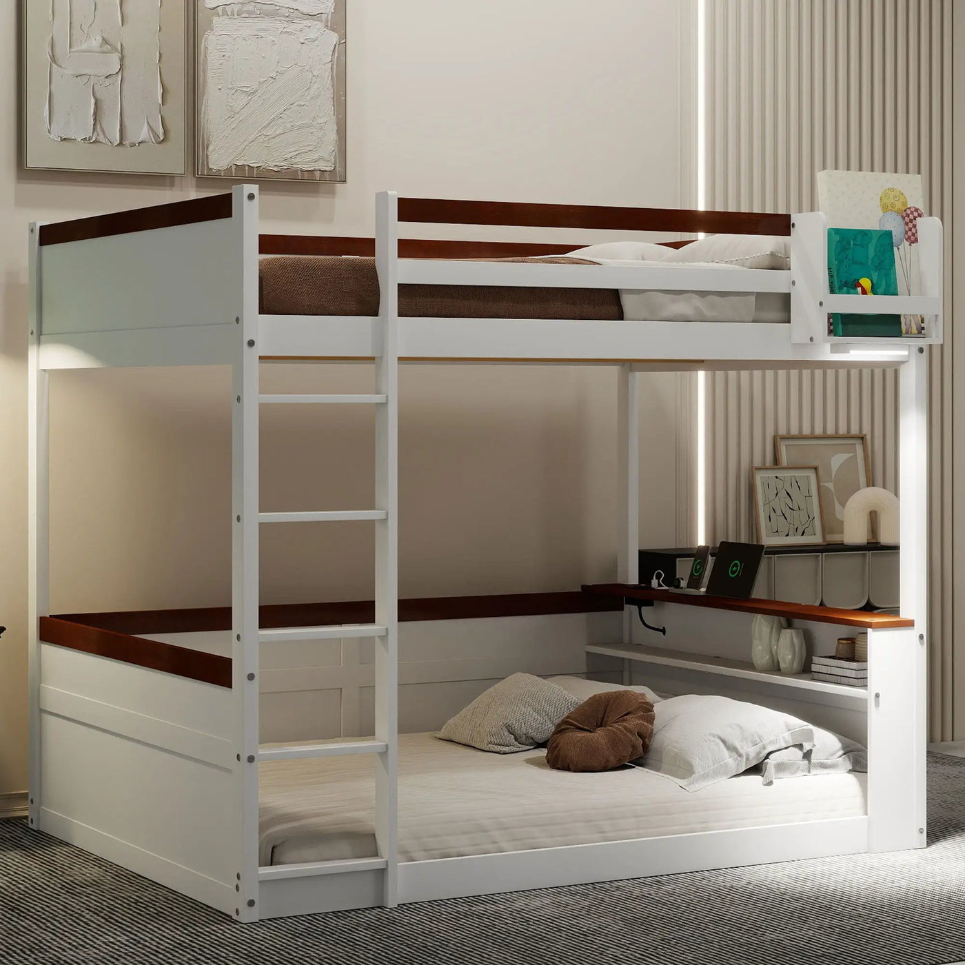 Bunk Bed With Built In Shelves, Storage Box, LED Light And USB Charging Station by HouseOfZazla