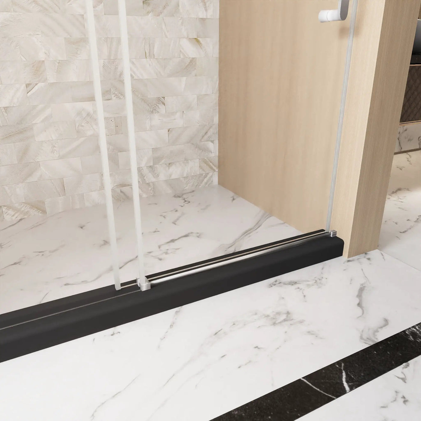 Frameless Single Sliding Shower Door & Handle And Square Tube Track by HouseOfZazla