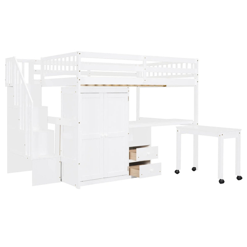 Loft Bed With Stairs, Bookshelf, Drawers, Desk & Wardrobe, Space Saving Multifunctional Furniture by HouseOfZazla