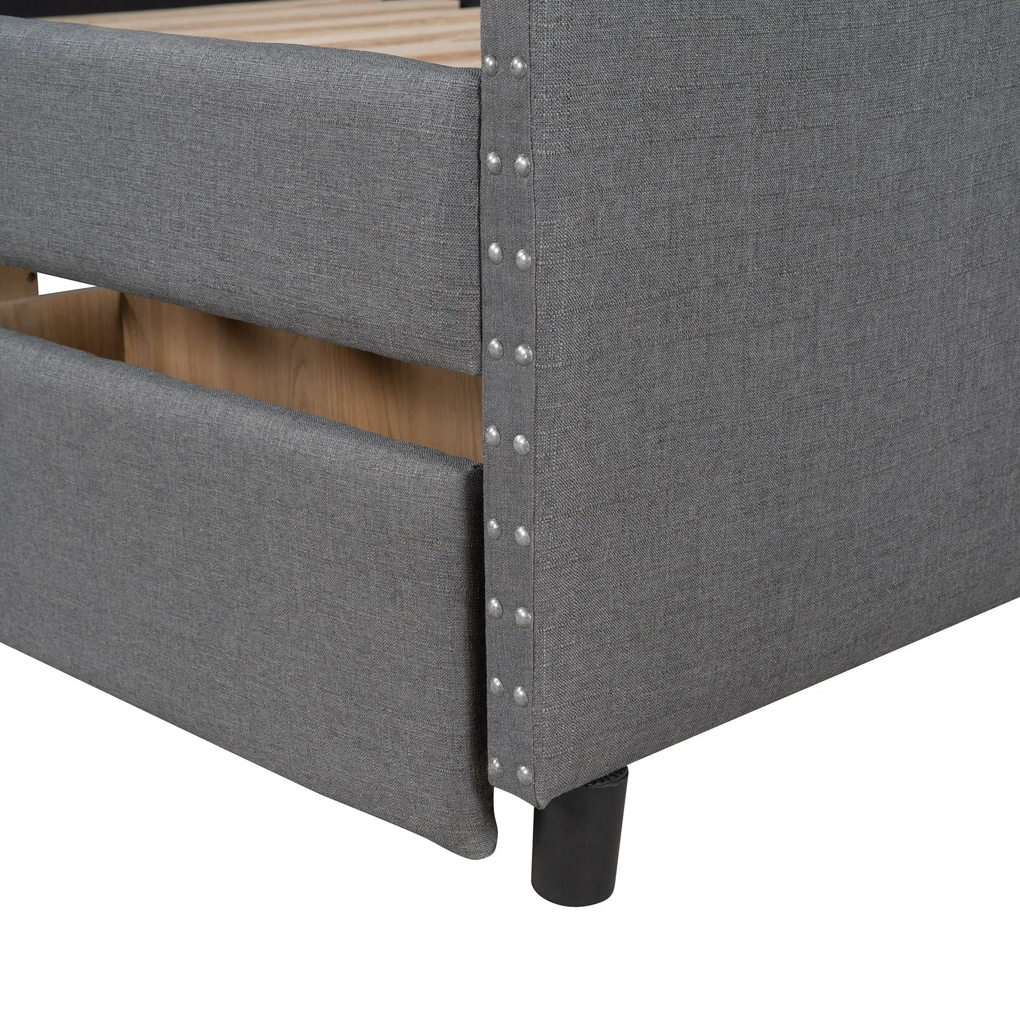 Upholstered Daybed With Two Drawers, Wood Slat Support by HouseOfZazla