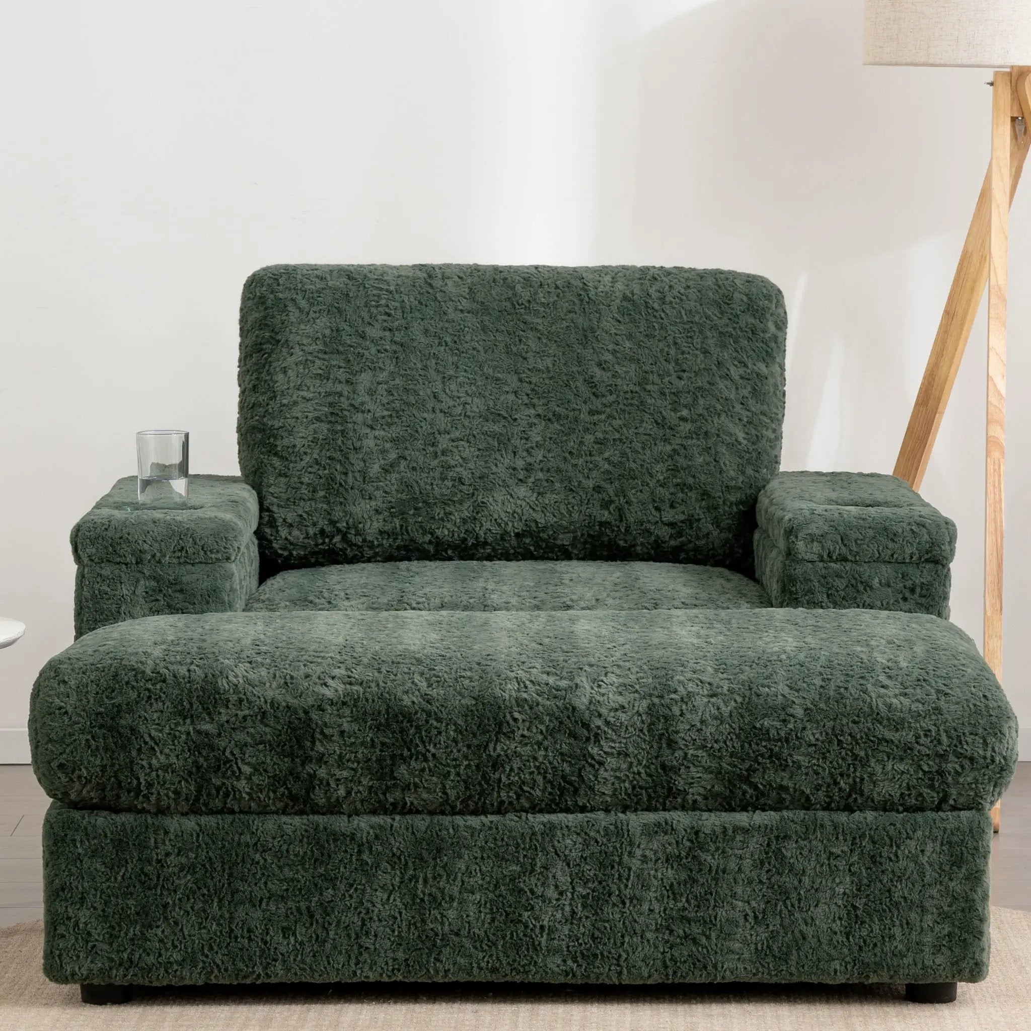 Oversized Chaise Lounge Indoor Rabbit Fur Sofa Bed With Storage Ottoman And Armrests Cup Holders With Deep Seat by Unique Piece Furniture
