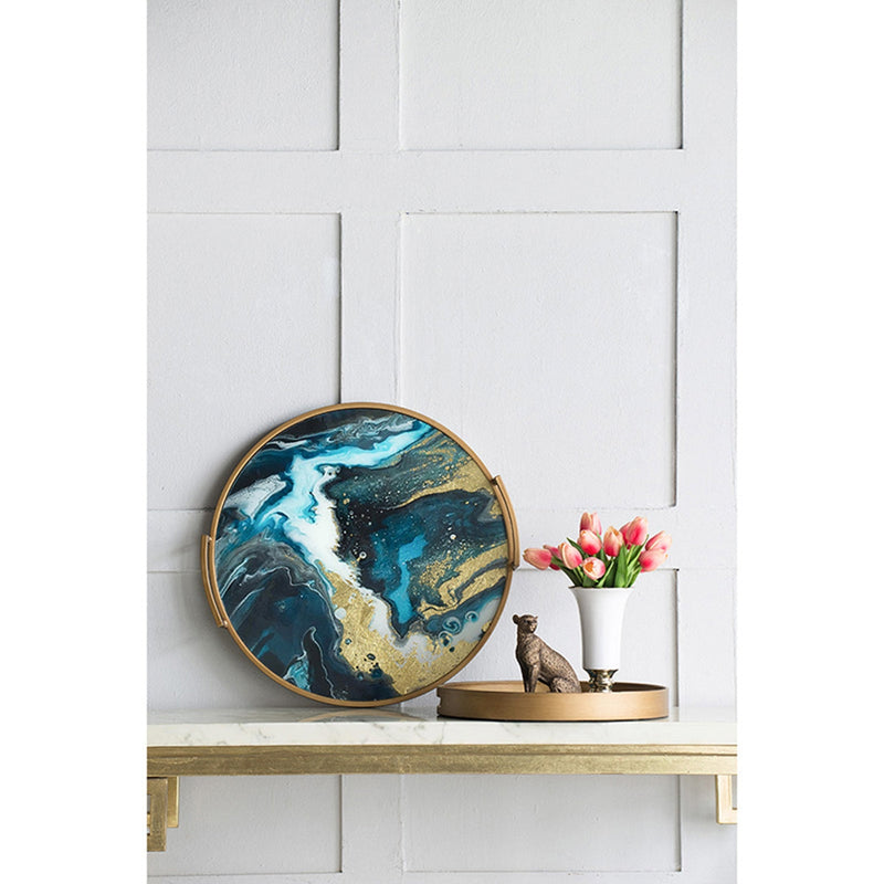 20.9x20.1x3.1" Round Accent Mirrored Tray with Handles by HouseOfZazla
