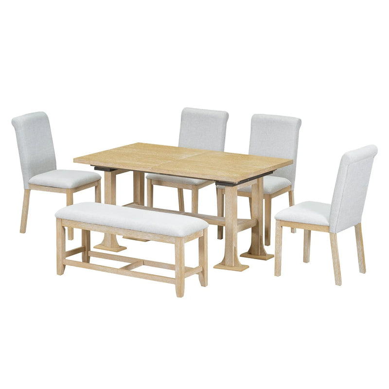 Artisanal 6-Piece Extendable Solid Wood Dining Set with Bench Seating by HouseOfZazla