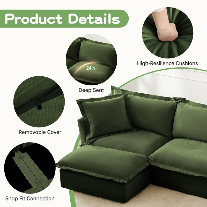Slipcovered Sofa 2 Seater Sofa with 2 Ottomans by HouseOfZazla