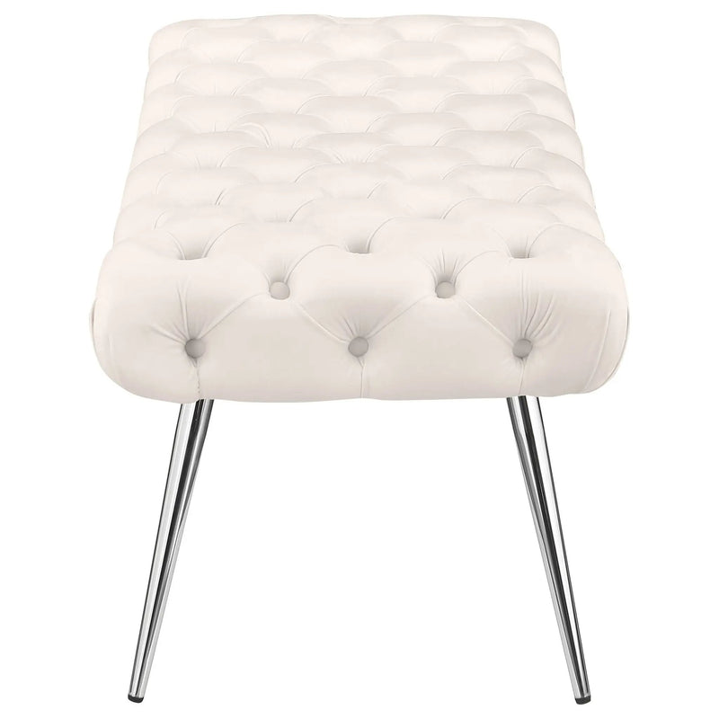 Ella Upholstered Tufted Bench Stainless Steel Legs Ivory by Unique Piece Furniture