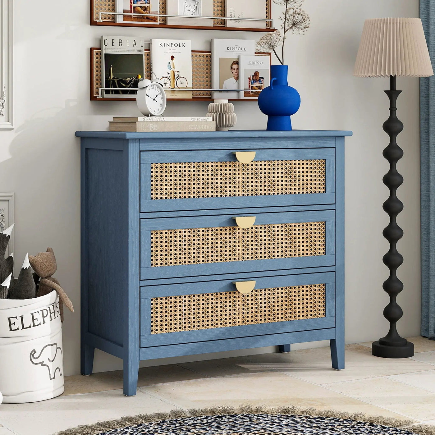 3 Drawer Cabinet, Natural Rattan, American Furniture by HouseOfZazla