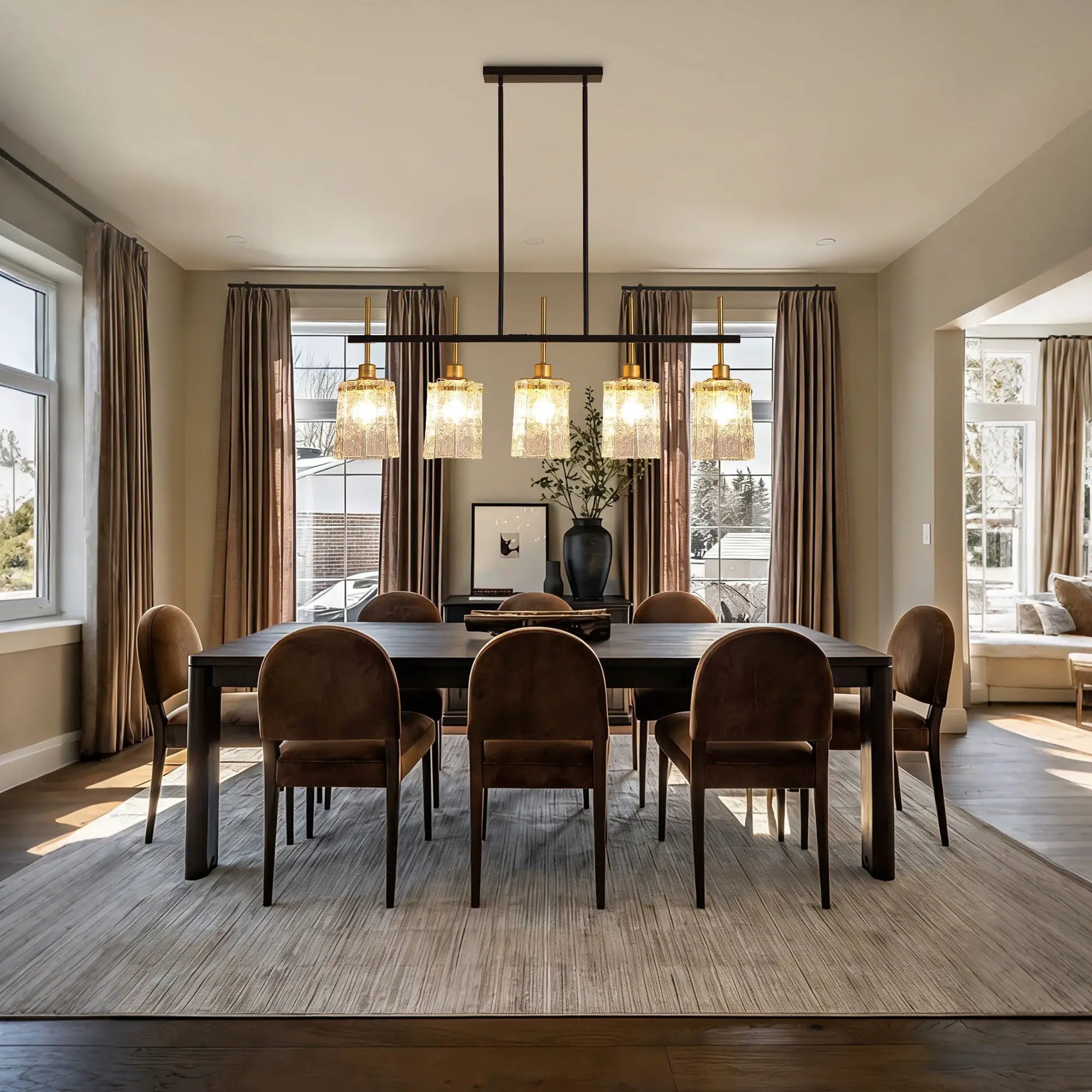 Chandelier 5 Light, Fixture Over Table - Black / Gold by Unique Piece Furniture