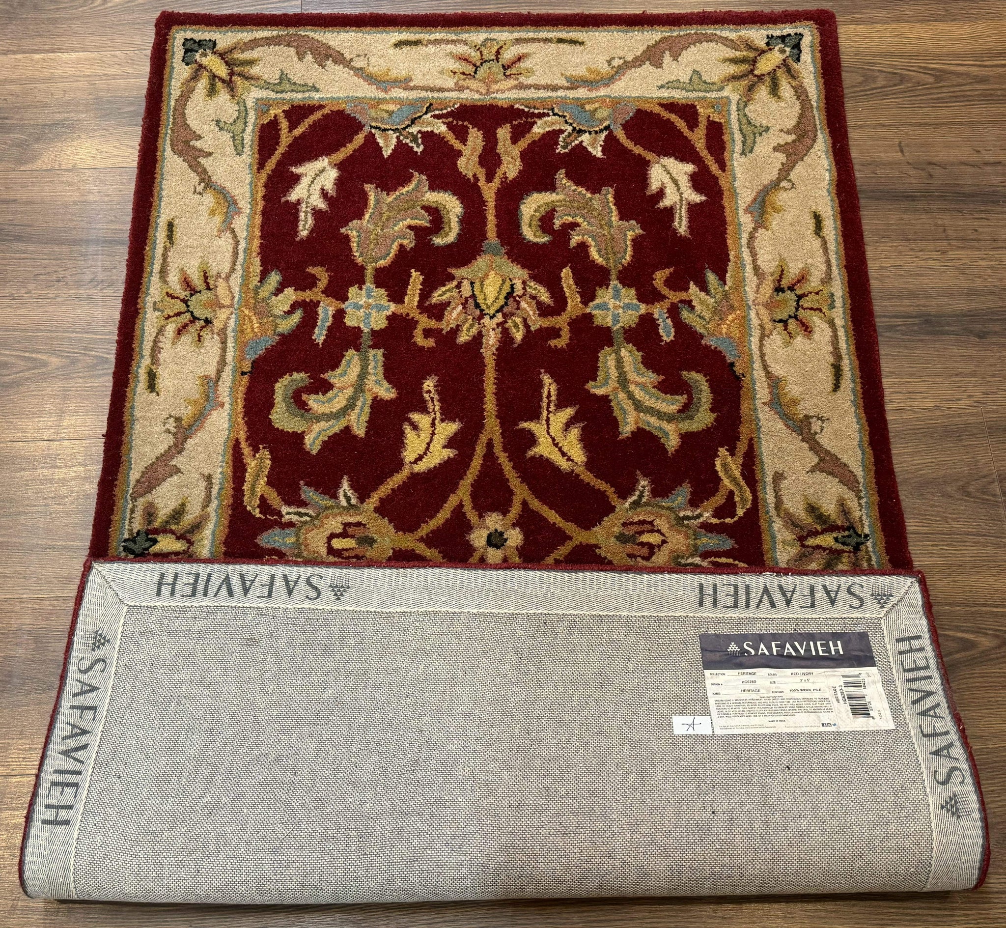 Small Floral Wool Rug 3x5, Safavieh Heritage Collection, Dark Red, Pair A by Jewel Rugs