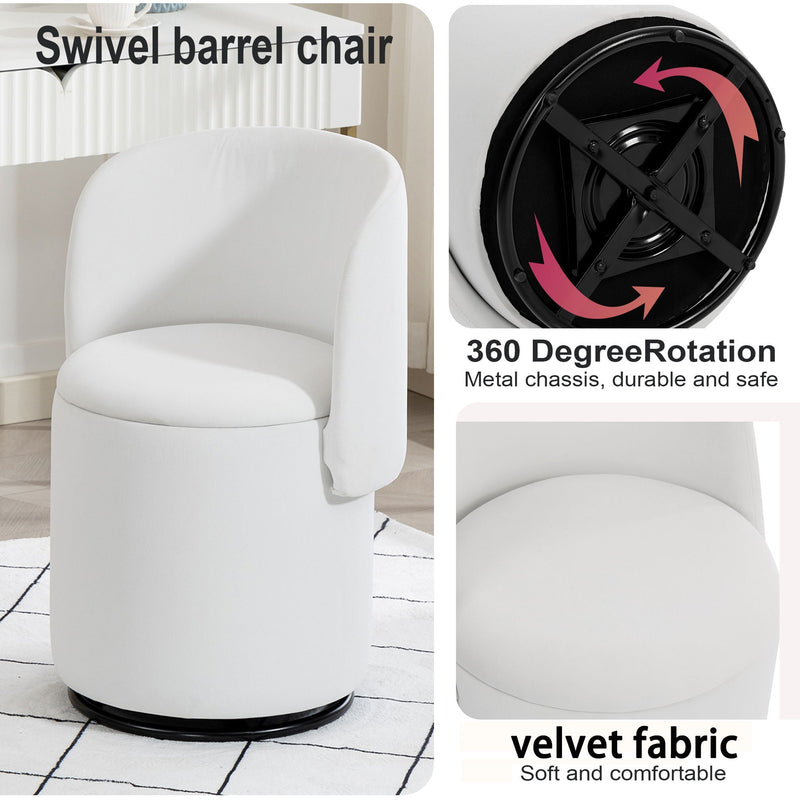 Barrel Chair With Built In Storage, 360° Swivel - Beige by HouseOfZazla