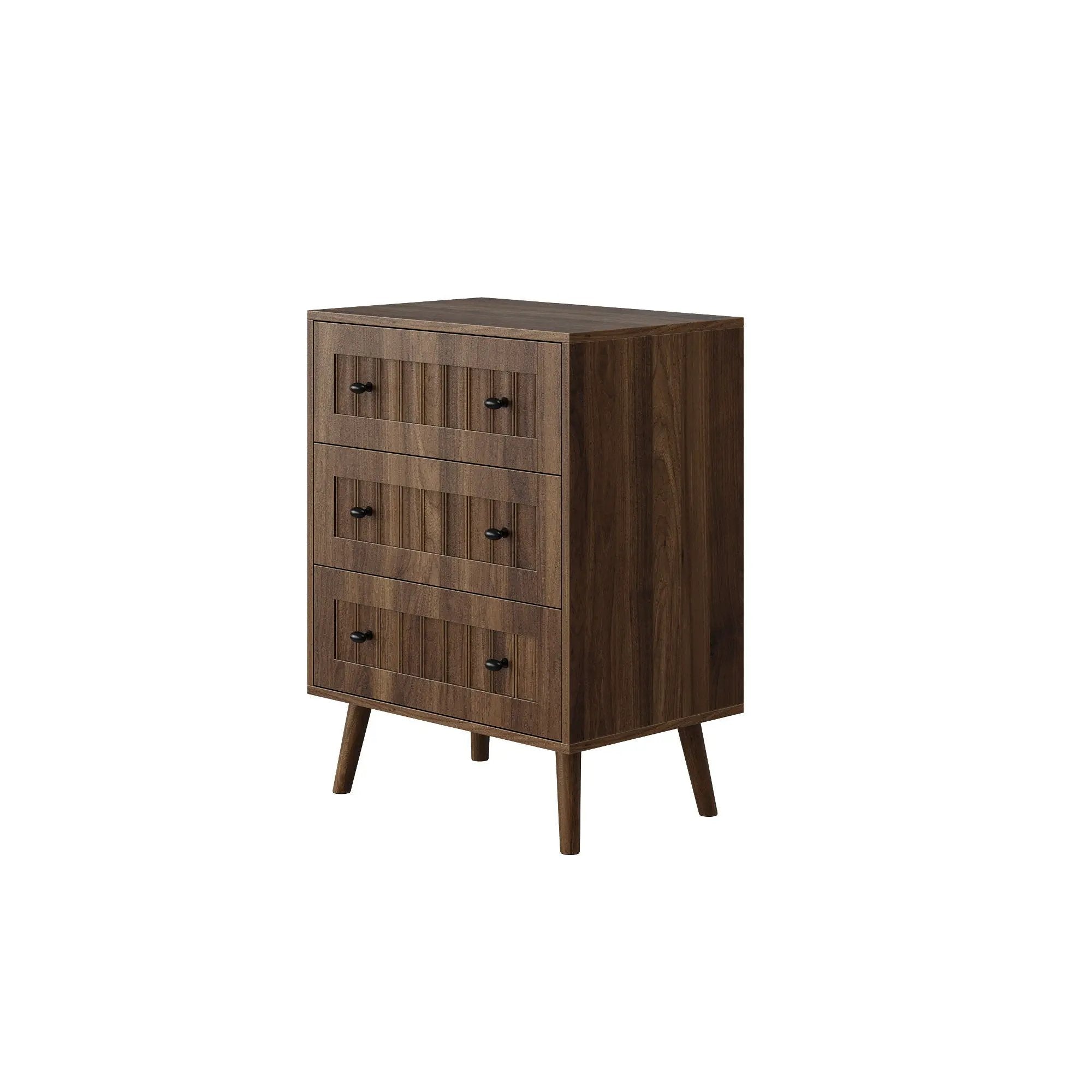 3 Drawer Dresser, Storage Cabinet With Vertical Grooves For Bedroom - Walnut by HouseOfZazla