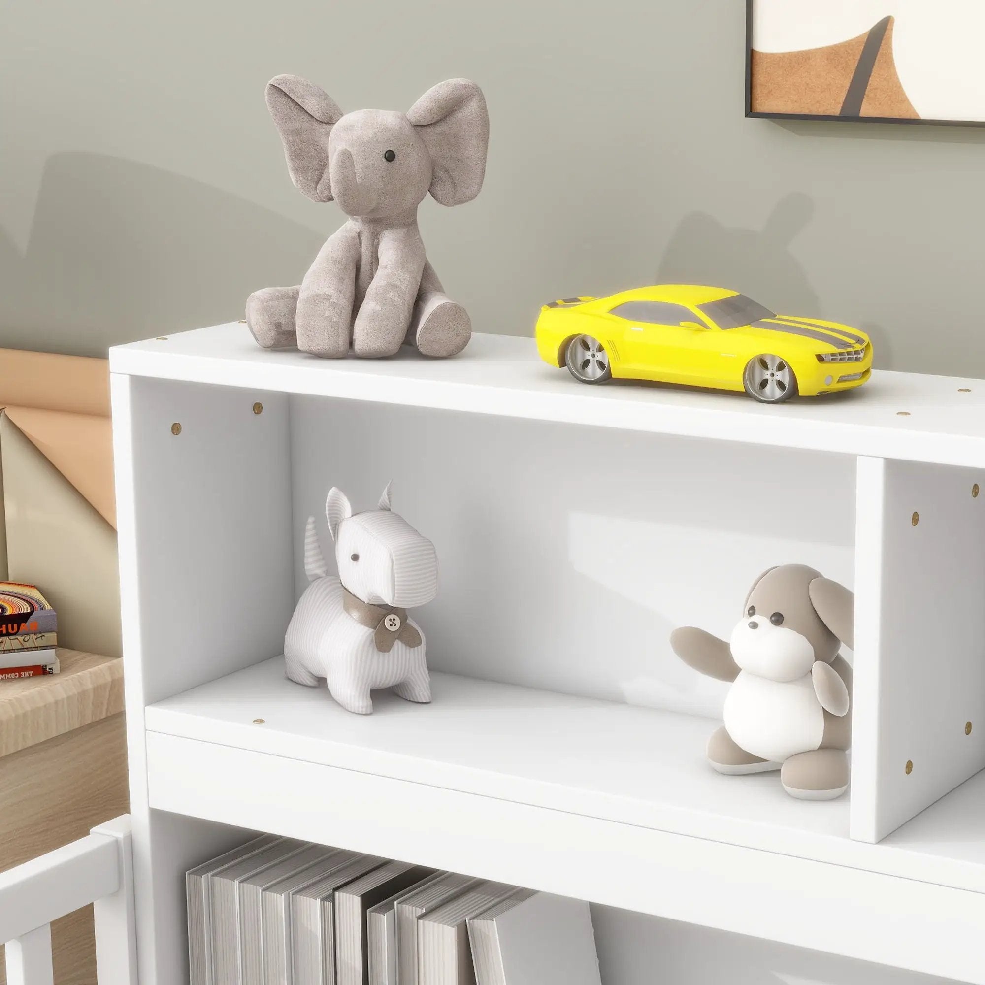Floor Bed With Bedside Bookcase, Shelves, Guardrails by Unique Piece Furniture