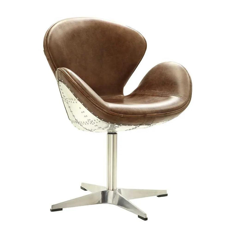 Brancaster - Accent Chair With Swivel - Retro Brown Top Grain Leather & Aluminum by Unique Piece Furniture
