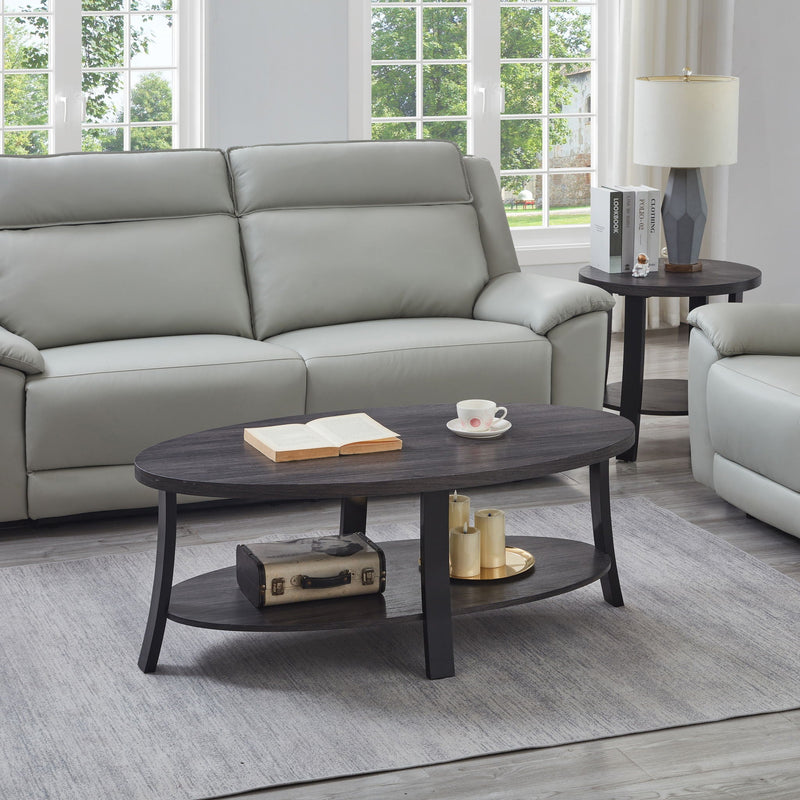 Anze - 3 Piece Coffee Table Set Contemporary Oval Wood Shelf - Charcoal by HouseOfZazla
