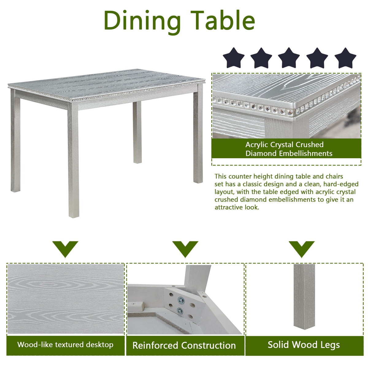 Pearl Silver Dining Table Set with Rectangular Table & Upholstered Chairs, photo 15 of 23