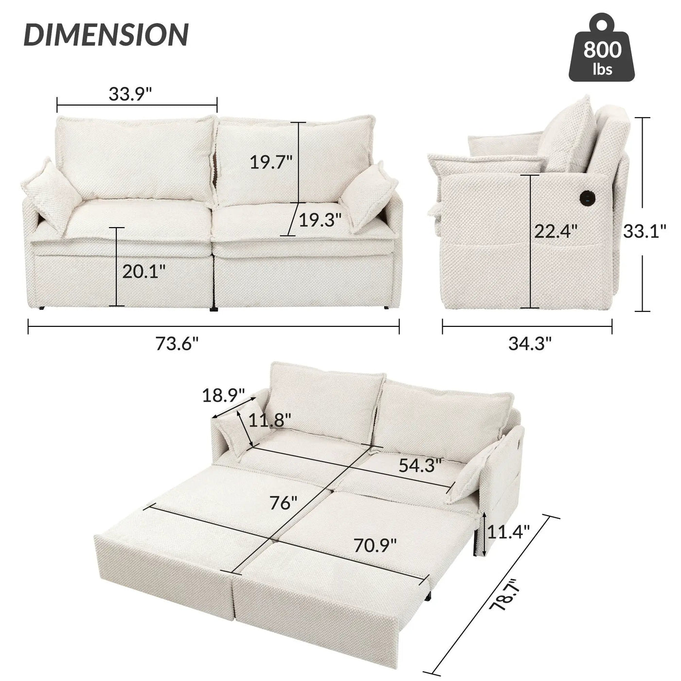 Pull Out Sofa Bed, Convertible Sleeper Sofa Couch, Side Storage, And USB / C - Type Charging Ports Chair by HouseOfZazla