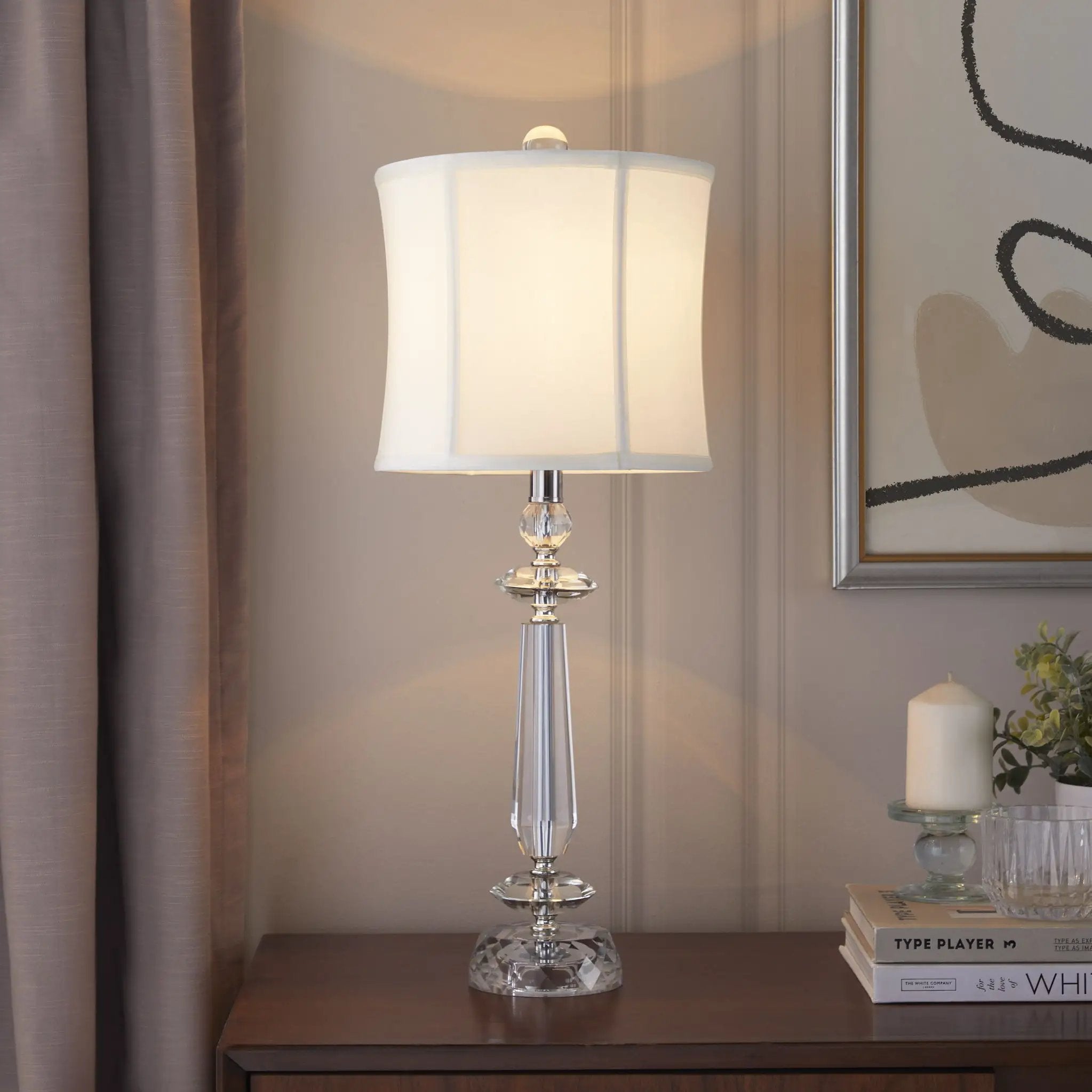 Karat - Contemporary Crystal Table Lamp (Set of 2) - Clear Crystal / Chrome / White Softback by HouseOfZazla