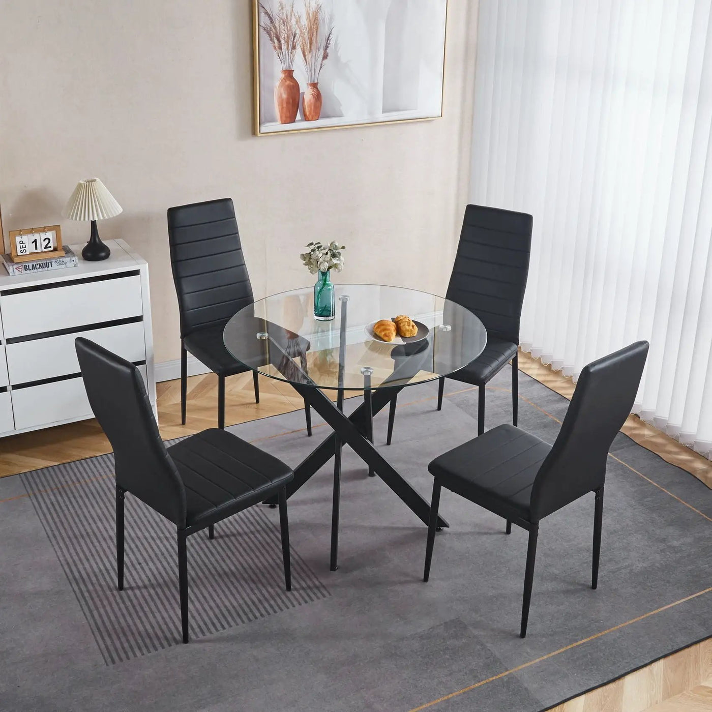 Dining Table With Cross Metal Leg And Tempered Glass, Modern Space Saving Kitchen Table For Living Room by HouseOfZazla