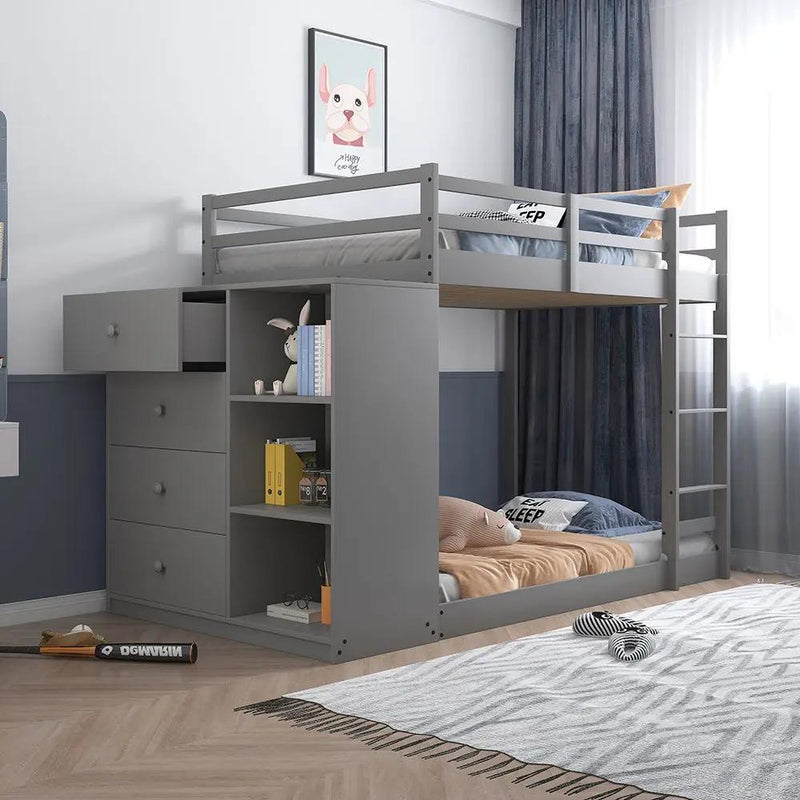 Gaston - Twin Over Twin Bunk Bed With 4 Drawers & 3 Compartments - Gray by Unique Piece Furniture