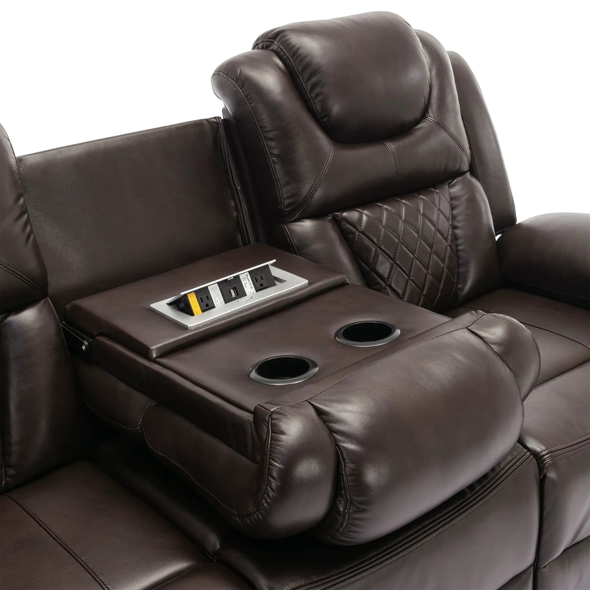 Home Theater Seating Manual Recliner Chair With Center Console And Led Light Strip For Living Room by HouseOfZazla