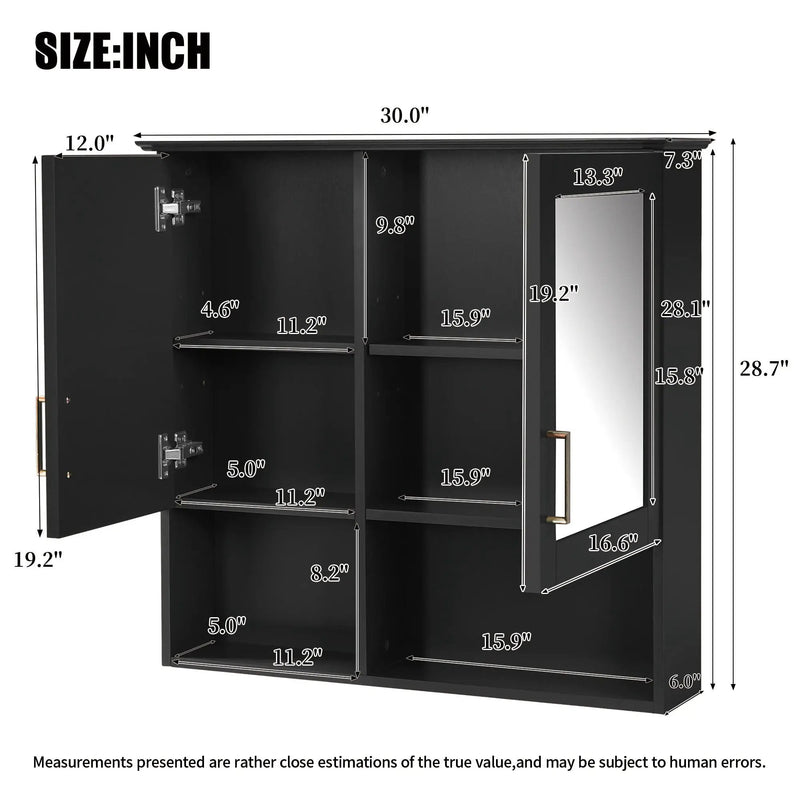 2 In 1 Wall-Mounted Mirror Cabinet With Adjustable Shelves, Soft-Close Doors, High-Definition Mirror & Storage by Unique Piece Furniture