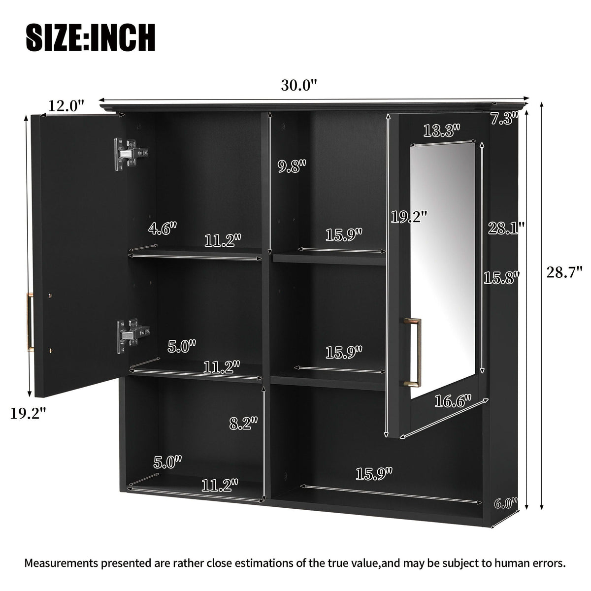 2 In 1 Wall-Mounted Mirror Cabinet with Adjustable Shelves - White, Blue, Black, photo 10 of 12