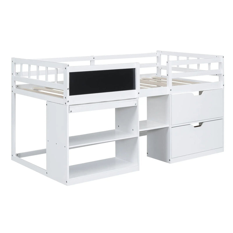 Low Loft Bed With Rolling Desk, Shelf And Drawers by Unique Piece Furniture