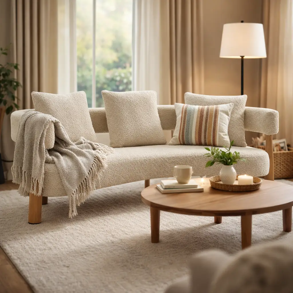 Luxe 76.5 in. Curved 3-Seater Modern Upholstered Boucle Sofa, Sesame by HouseOfZazla