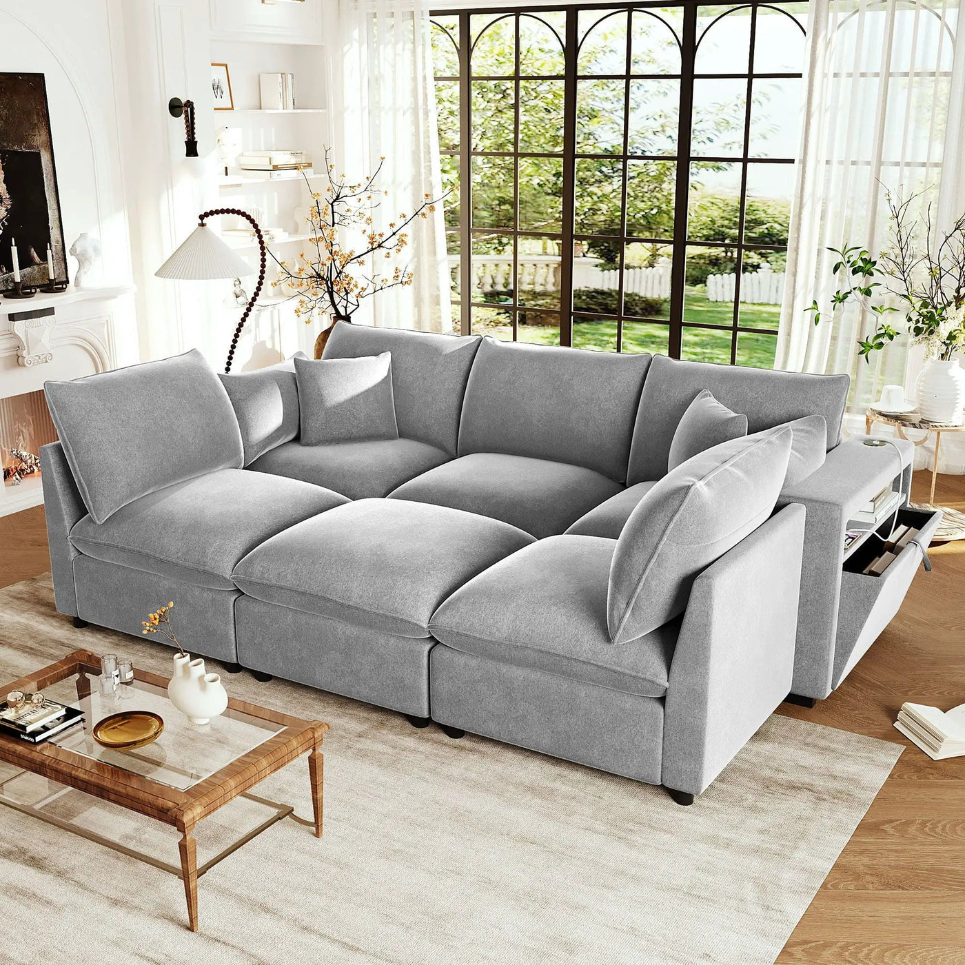 Modern Sectional Sofa U-Shaped With Movable Ottoman Storage Armrests And USB Ports by Unique Piece Furniture