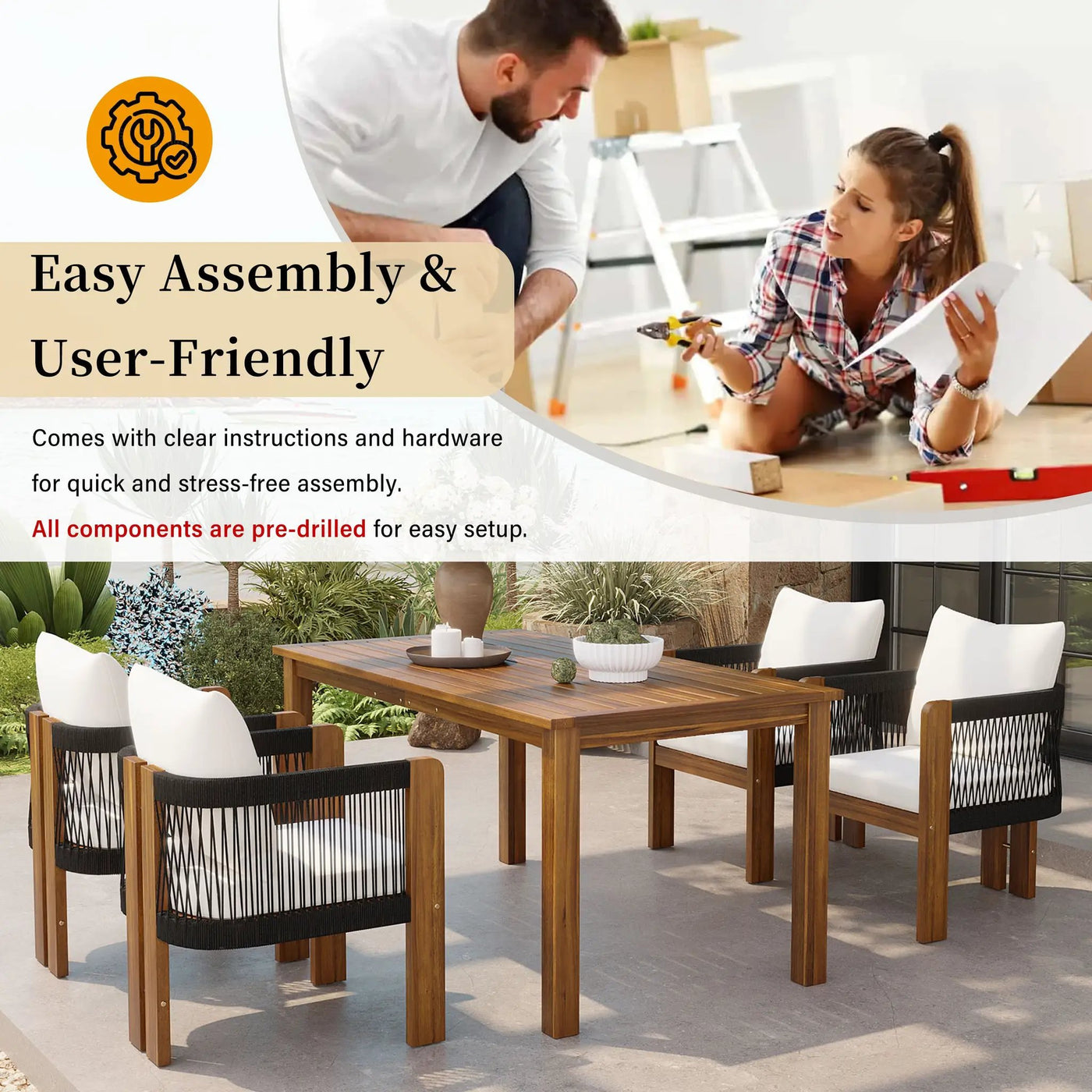 U_STYLE Luxury 5-Piece Outdoor Patio Dining Set for 4 by HouseOfZazla