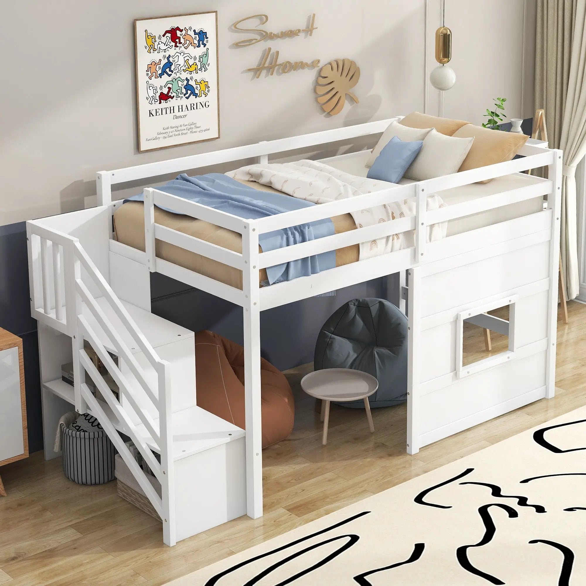 Loft Bed With Storage Staircase, Window & LED Light by Unique Piece Furniture