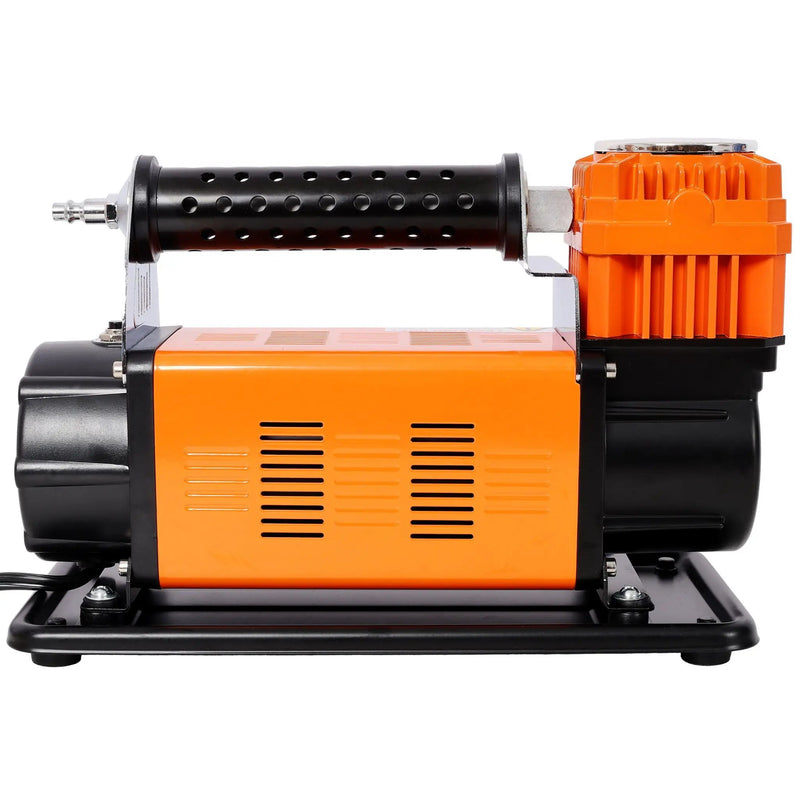 Heavy Duty 12V Air Compressor, Tire Inflator With Pressure Gauge, Compact Size - Black / Orange by HouseOfZazla