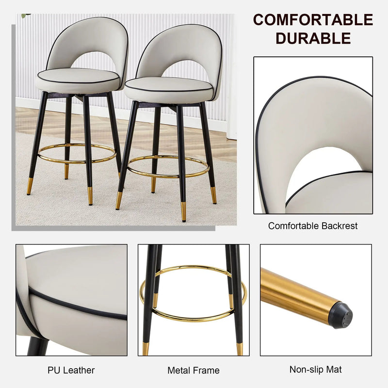 Modern Upholstered 360° Rotatable Bar Chair With Metal Legs For Dining Room (Set of 2) by Unique Piece Furniture
